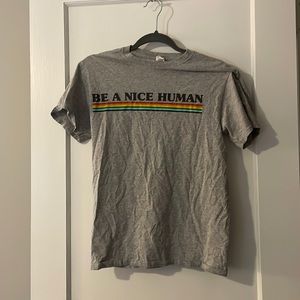Grey ‘Be A Nice Human’ shirt with rainbow stripe